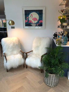 Mid Century Icelandic Genuine Sheepskin Luxury Chair, White